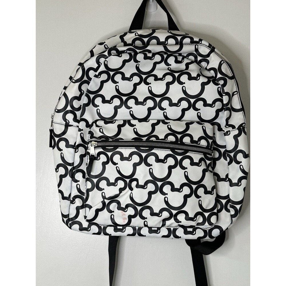 GC Disney Mickey Mouse Large School Backpack White Book Bag Art Faux Leather 16"